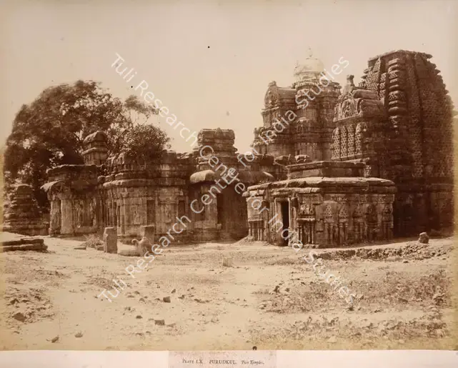 Biggs, Colonel Thomas (Photographer). Purudkul. Two Temples - From the album "Architecture in Dharwar and Mysore Published by John Murray. London 1866. Photographs by Dr. William Henry Pigou, Dr. Andrew c.Neill and Col. Thomas Biggs with an historical and descriptive memoir by Colonel Meadows Taylor and  architectural notes by James Fergusson". Albumen print pasted on mount, c.1855 | Antiquarian Photograph | Photography | 00115047