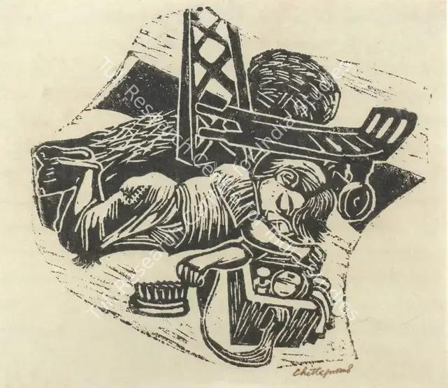 Chittaprosad (Artist). Angels Without Fairy-tales series. Linocut on Paper, c.  1952 | Chittaprosad, 2011 | Graphic Art | FineArts | 00710180