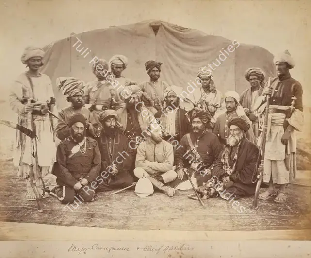 Burke, John (Photographer). Major Cavagnarie and Chief sardars. Albumen print pasted on mount, 1878 | Antiquarian Photograph | Photography | 00115089