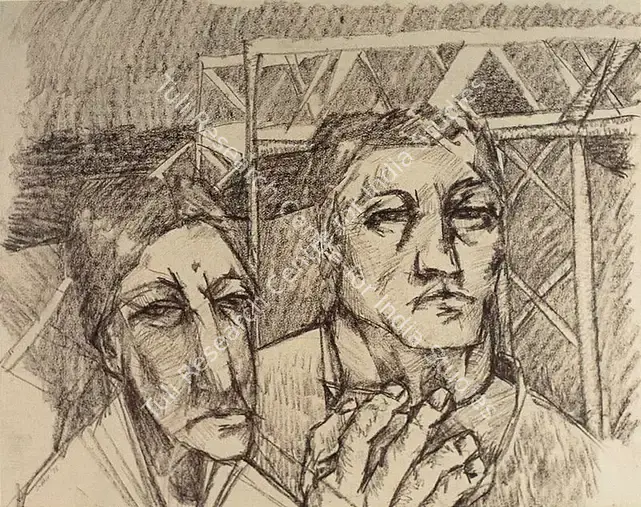 Patwardhan, Sudhir (Artist). Station. Conte on paper, 1978 | Drawing | FineArts | 00371704