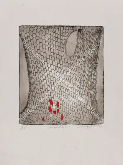 Krishna, Chitrangada (Artist). Composition. Etching with hand colouring, n.d. | Graphic Art | FineArts | 00417410