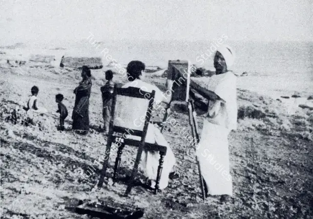 Khanna, Krishen (Photographer). Amrita Painting Woman on a Beach at Cape Comorin. 1937 | Contemporary Photograph, Marg, December 1971 | FineArts | 00513050