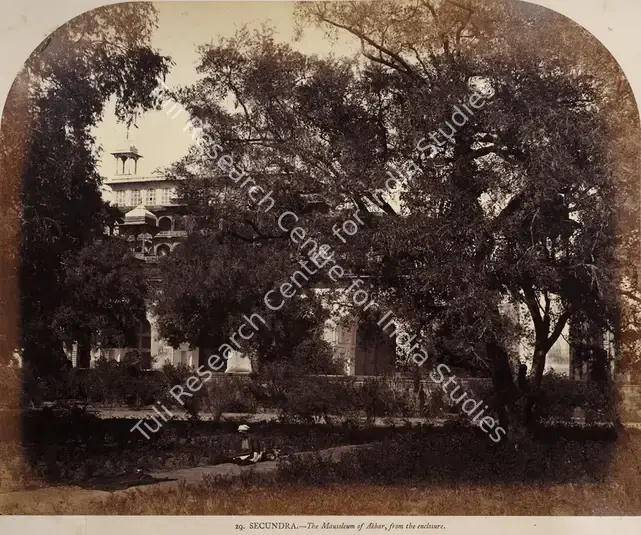 Impey, Eugene Clutterbuck (Photographer). Secundra - The Mausoleum of Akbar, from the enclosure - From the album "Captain E.C. Impey, 'Delhi, Agra, and Rajpootana, illustrated by eighty photographs' (Cundall, Downes, & Co., London, 1865)". Albumen print pasted on mount, n.d. | Antiquarian Photograph | Photography | 00115668