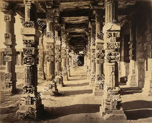 Bourne, Samuel (Photographer). Interior View of the Eastern Colonnade - From the album 'Views of Delhi and Umballa by Samuel Bourne'. Albumen print pasted on mount, c.1865-1866 | Antiquarian Photograph | Photography | 00115198