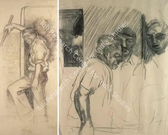 Patwardhan, Sudhir (Artist). Accident. Charcoal, 1981 | Drawing | FineArts | 00371626