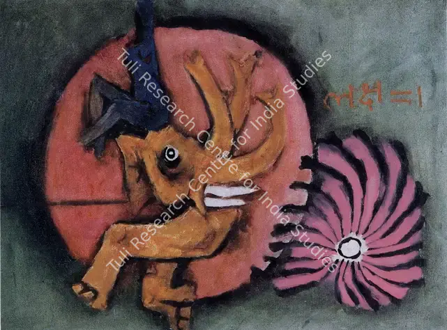 Husain, M.F. (Artist). Lakshmi. Acrylic on canvas, c.1973 | Painting | FineArts | 00371748