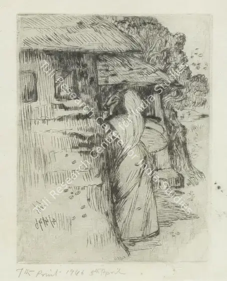 Bose, Nandalal (Artist). Untitled (Woman with Huts). Print, 1946 | Print | EconomicsArt | 00871881