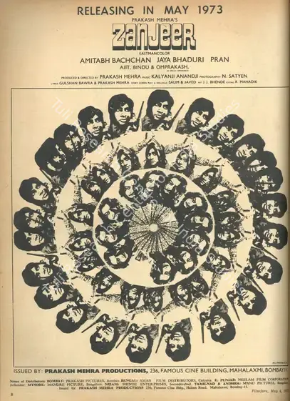 Mehra, Prakash (Producer), Zanjeer, 1973 | Advertisement, Filmfare, 04 May 1973 | CinemaEducation | 00791532