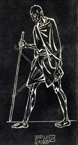 Bose, Nandalal (Artist). Dandi March (Bapuji). Linocut, 1930 | Journal of Arts & Ideas, March 1995 | Graphic Art | Scholarship | 00676879