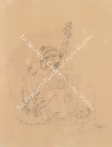Ukil, Sarada (Artist). Saraswati. Pencil on paper, 1937 | Painting | FineArts | 00357680