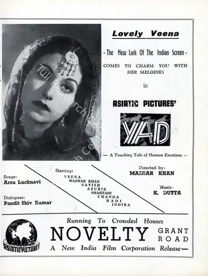Khan, Mazhar (Director), Yaad, 1942 | Advertisement, Filmindia, March 1943 | CinemaEducation | 00858557