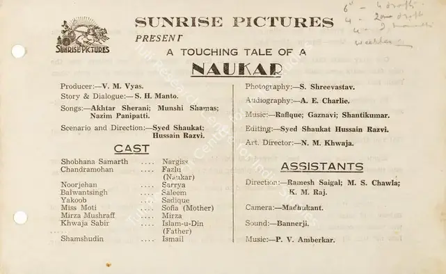 Vyas, V.M. (Producer), Naukar, 1943 | Song-Synopsis Booklet | CinemaEducation | 00779270