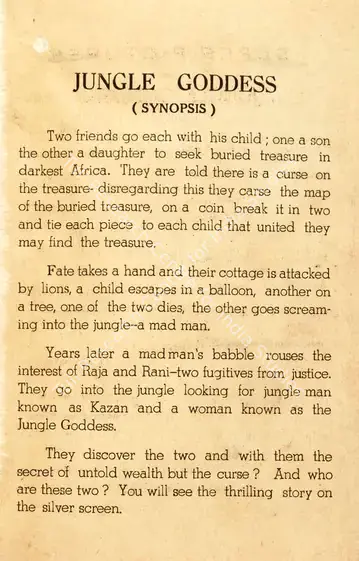 Ghadiali, Nari (Director), Jungle Goddess, 1948 | Song-Synopsis Booklet | CinemaEducation | 00865180