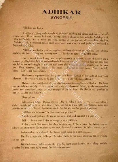 Sircar, B.N. (Producer), Adhikar, 1938 | Song-Synopsis Booklet | CinemaEducation | 00862823