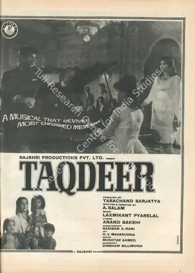 Barjatya, Tarachand (Producer), Taqdeer, 1967 | Advertisement, Star & Style, 15 October 1967 | CinemaEducation | 00791711