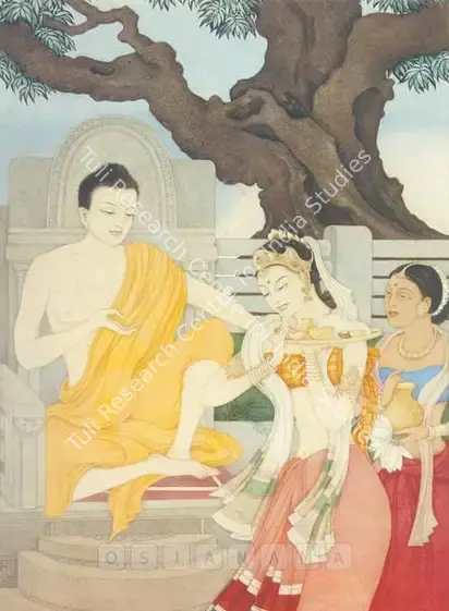 Mukherjee, Roma (Artist). Buddha And Amrapali. Watercolour on paper, 1956 | Painting  | 00878014