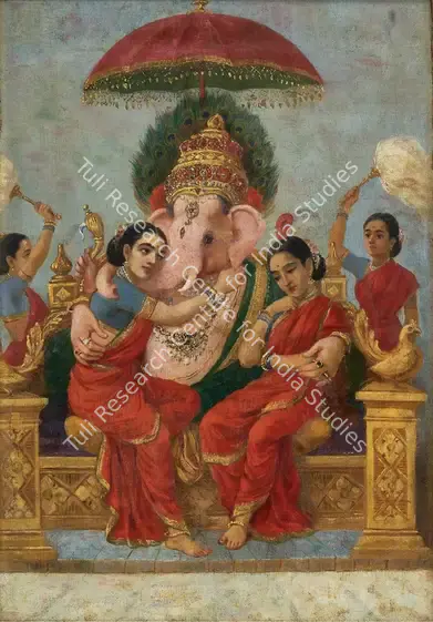 Varma, Raja Ravi (Artist). Riddhisiddhi Ganpati. Oil on canvas, n.d. | Painting | EconomicsArt | 00869945