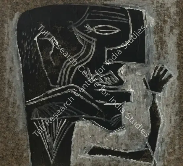 Kulkarni, K.S. (Artist). Untitled (Face). Mixed media on paper, circa mid 1960s | Painting | EconomicsArt | 00872799