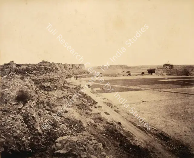 Bourne, Samuel (Photographer). Distant View of Toglukabad,with the mausoleum - From the album 'Views of Delhi and Umballa by Samuel Bourne'. Albumen print pasted on mount, c.1865-1866 | Antiquarian Photograph | Photography | 00115207