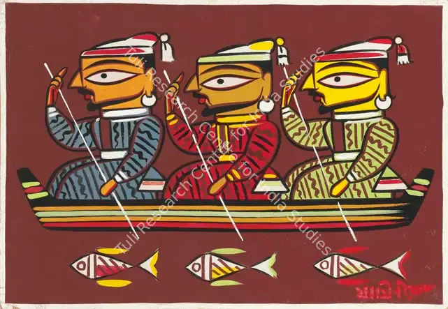 Roy, Jamini (Artist). Untitled (Three Boatmen). Gouache on card, after 1920s | Painting | FineArts | 00333331