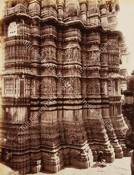 Dayal, Lala Deen (Photographer). Rear carvings of Jugdeesh temple Odeypur - From the album 'Views in Meywar' By Lala Deen Dayal Indore. Albumen print pasted on mount, c.1890 | Antiquarian Photograph | Photography | 00115151