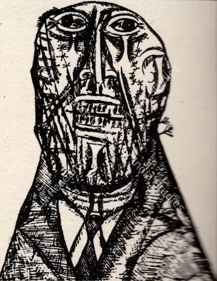 Souza, F.N. (Artist). Self Portraits. 1955 | Art Heritage 6, 1986-1987 | Drawing | FineArts | 00530229