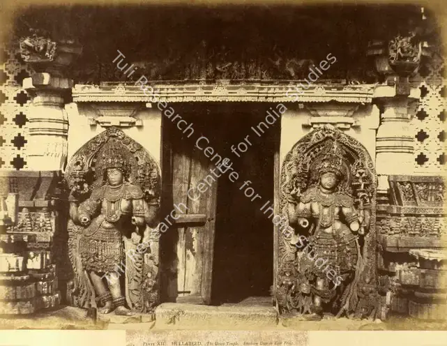 Pigou, William Henry (Photographer). Hullabeed. The Great Temple. Southern Door in East Front - From the album "Architecture in Dharwar and Mysore Published by John Murray. London 1866. Photographs by Dr. William Henry Pigou, Dr. Andrew C. Neill and Col. Thomas Biggs with an historical and descriptive memoir by Colonel Meadows Taylor and architectural notes by James Fergusson". Albumen print pasted on mount, n.d. | Antiquarian Photograph | Photography | 00115743