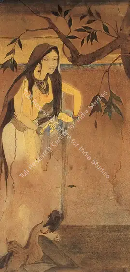 Majumdar, Kshitindranath (Artist). Radha returns from the Jamuna. Watercolour and pencil heightened with body colour on paper, 1918 | Painting | FineArts | 00371548