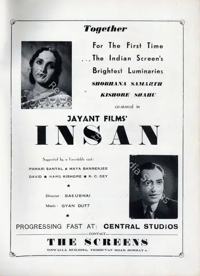 Jani, Babubhai (Director), Insaan, 1944 | Advertisement, Filmindia, March 1944 | CinemaEducation | 00858666