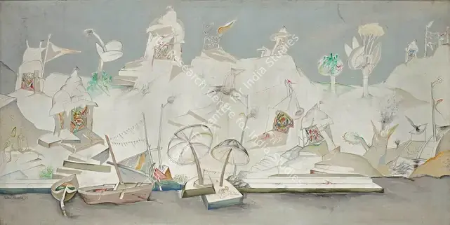 Parekh, Manu (Artist). Benares Landscape 3. Acrylic on canvas, 1986 | Painting | FineArts | 00357142