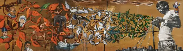 Saini, Reena (Artist). Braiding The Line. Oil on canvas, 2002 | Painting | FineArts | 00575232
