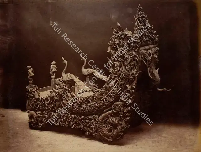 Narayan, Shew Shankar (Photographer). A Specimen of elaborately carved Wood Work - Burmese Court - From the album 'Calcutta International 1883-84 Exhibition Views'. Albumen print pasted on mount, 1883-1884 | Antiquarian Photograph | Photography | 00115299