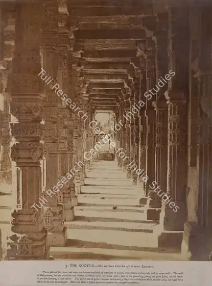 Impey, Eugene Clutterbuck (Photographer). The Kootub. The nothern Corridor of the inner enclosure, Delhi - From the album "Captain E.c.Impey, 'Delhi, Agra, and Rajpootana, illustrated by eighty photographs' (Cundall, Downes, & Co., London, 1865)". Albumen print pasted on mount, Early 1860s | Antiquarian Photograph | Photography | 00115117