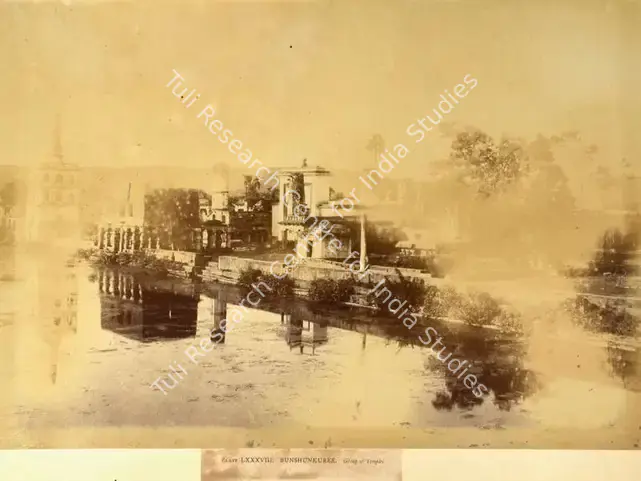 Biggs, Colonel Thomas (Photographer). Bunshunkuree. Group of Temples - From the album "Architecture in Dharwar and Mysore Published by John Murray. London 1866. Photographs by Dr. William Henry Pigou, Dr. Andrew C. Neill and Col. Thomas Biggs with an historical and descriptive memoir by Colonel Meadows Taylor and architectural notes by James Fergusson". Albumen print pasted on mount, n.d. | Antiquarian Photograph | Photography | 00115582