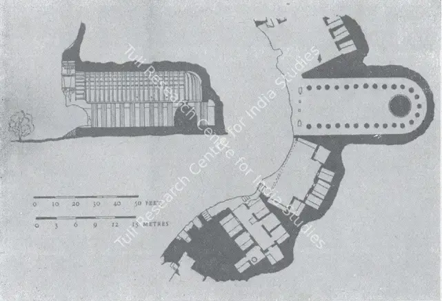 Unknown (Cartographer). Bhaja Plan - Chaitanya and Vihara. n.d. | Map, Marg, December 1955 | ArcHeritage | 00535985