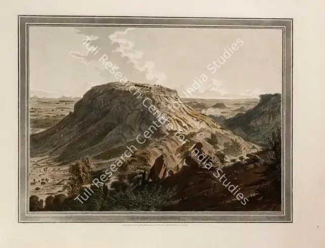Edy, John William (Engraver). North-West view of Nandy-Droog. Print on paper, 01 November 1793 | Engraving, Twelve Views of Places in the Kingdom of Mysore, The Country of Tippoo Sultan, from Drawings Taken on the Spot, 1794 | ArcHeritage | 00156224