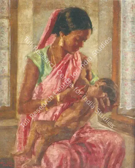 Sinha, Satish (Artist). Mother and Child. Oil on board, 1946 | Painting  | 00877970