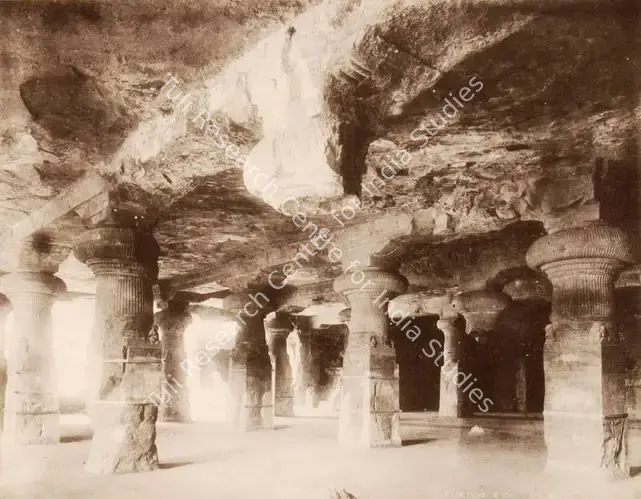 Studio Clifton & Co. (Photographic Studio). Elephanta Caves, Bombay - From the album "L.G. to L.R.' by Clifton and Co.. Calotype print pasted on mount, 1900 | Antiquarian Photograph | Photography | 00115231
