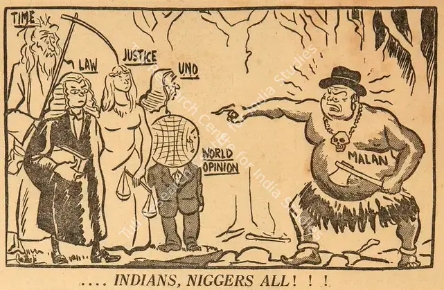 Chatterjee, Basu (Cartoonist). Indians, Niggers All ! ! !. 1952 | Cartoons, Blitz, 06 September 1952 | PopCulture | 00904443