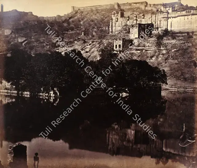 Impey, Eugene Clutterbuck (Photographer). Amber - Part of the Palace and Citadel - From the album "Captain E.C. Impey, 'Delhi, Agra, and Rajpootana, illustrated by eighty photographs' (Cundall, Downes, & Co., London, 1865)". Albumen print pasted on mount, n.d. | Antiquarian Photograph | Photography | 00115684