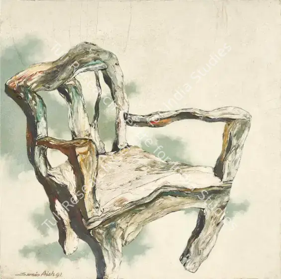 Aich, Samir (Artist). The White Chair. Oil on canvas laid on board, 1991 | Painting | FineArts | 00547770