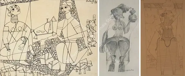 Ali, J. Sultan (Artist). Maiden With A Pot. Pen and ink on paper, 1958 | Drawing | FineArts | 00597873