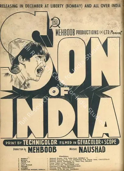 Mehboob (Producer), Son Of India, 1962 | Advertisement, Filmfare, 14 December 1962 | CinemaEducation | 00791317