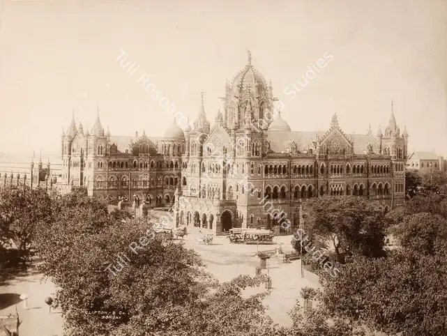 Studio Clifton & Co. (Photographic Studio). Great Indian Peninsular Rly Station & Sub Post Office - From the album "L.G. to L.R.' by Clifton and Co.. Calotype print pasted on mount, 1900 | Antiquarian Photograph | Photography | 00115227