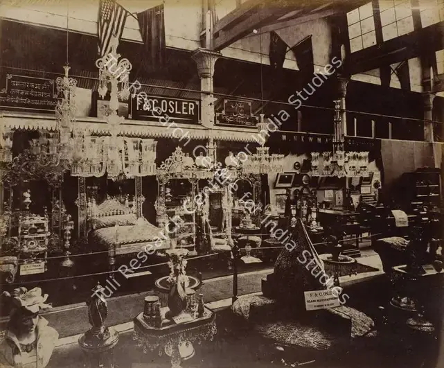 Narayan, Shew Shankar (Photographer). Messrs. Osler and Co.'s Glass ware - Calcutta Court - From the album 'Calcutta International 1883-84 Exhibition Views'. Albumen print pasted on mount, 1883-1884 | Antiquarian Photograph | Photography | 00115306