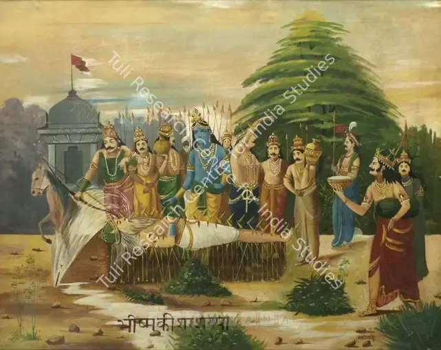 Painter, Baburao (Artist). Scene From Mahabharat-The Death Of Bhisma. Oil on canvas, mid 1930s | Painting | FineArts | 00898191