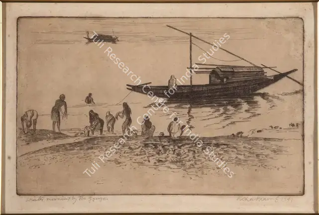 Chakravorty, Ramendranath (Artist). Winter Morning by the Ganges. Etching, 1941 | Graphic Art | EconomicsArt | 00872312