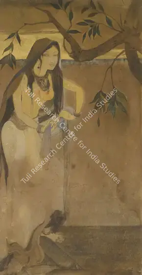 Majumdar, Kshitindranath (Artist). Radha Returns From The Jamuna. Watercolour and wash heightened with gold on paper, 1918 | Painting | FineArts | 00755772