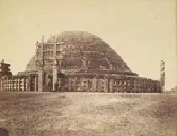 Dayal, Lala Deen (Photographer). The Great Stupa (Stupa No.1) at Sanchi as seen from the north, M.P.. Albumen print pasted on mount, c.1880 | Antiquarian Photograph | Photography | 00114942