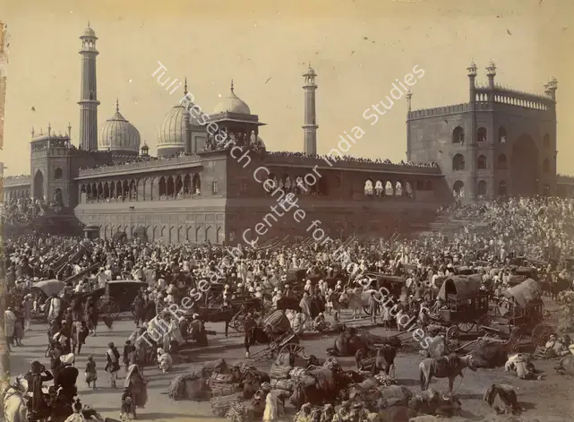 Unknown (Photographer). Crowd near Jama Masjid, Delhi. Albumen print pasted on mount, n.d. | Antiquarian Photograph | Photography | 00115912